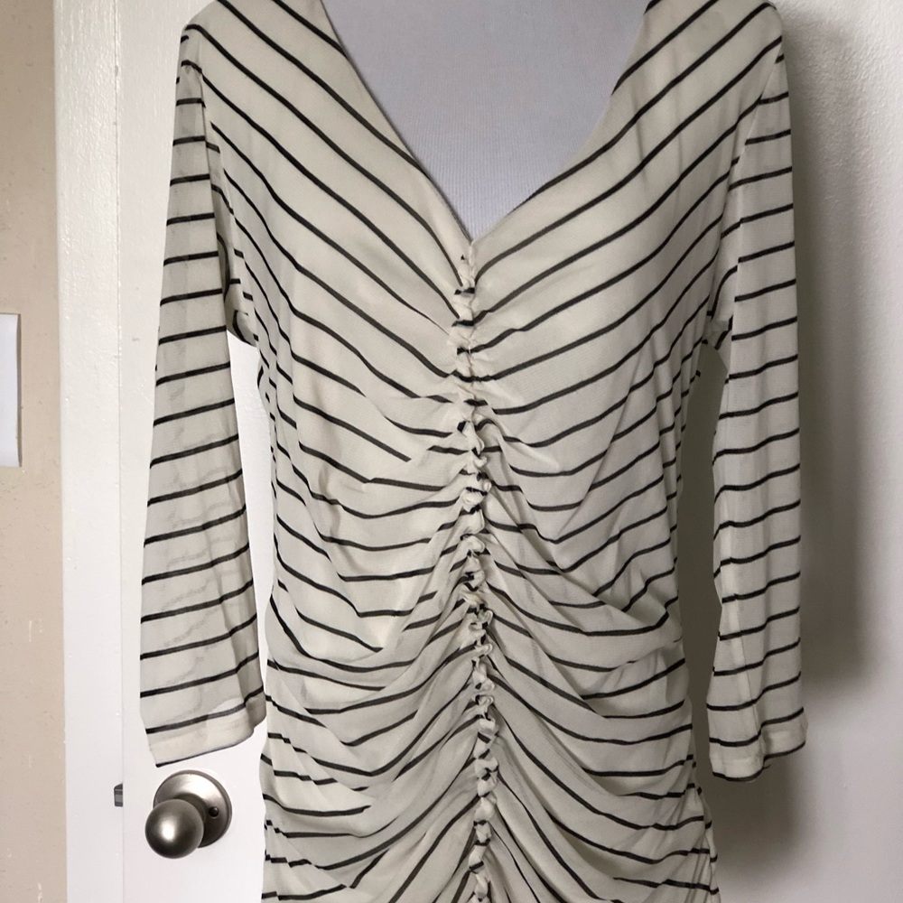 Ellen Tracy Off-white & Black Striped Blouse